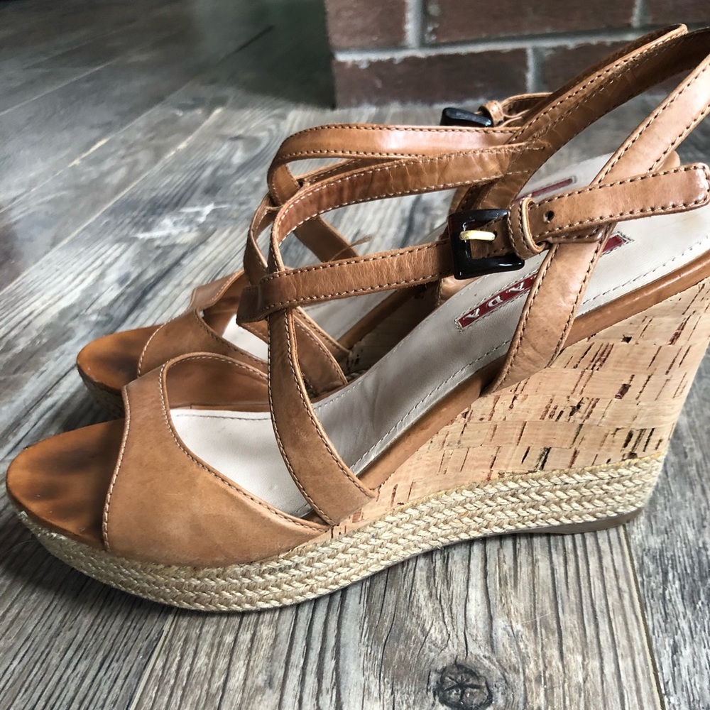 PRADA Leather Tan Heels Tortoise Buckle